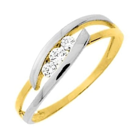 Oro 9k Anillo trilogía circonitas bicolor