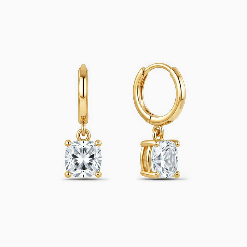 Pendientes plata circonita cushion dorados
