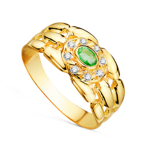 Anillo panter oro 18k con circonitas y esmeralda natural