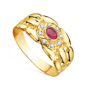 Anillo panter oro 18k con circonitas y rubí