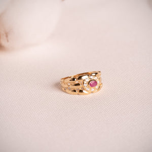Anillo panter oro 18k con circonitas y rubí