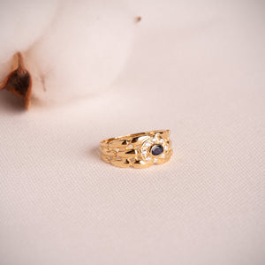 Anillo panter oro 18k con circonitas y zafiro natural