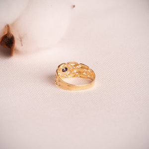 Anillo panter oro 18k con circonitas y zafiro natural
