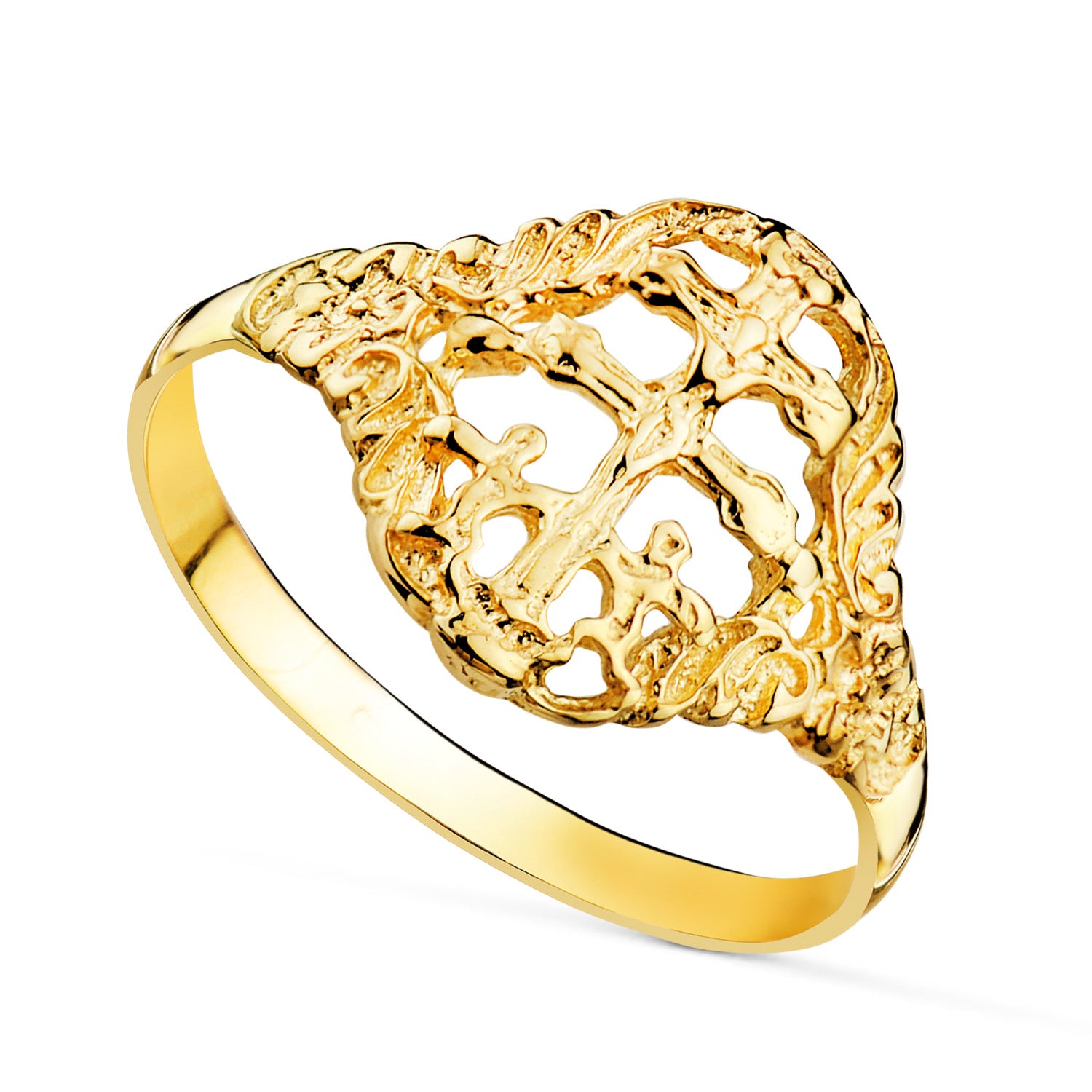 Anillo de oro 18k cruz de Caravaca con cerco
