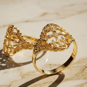 Anillo de oro 18k cruz de Caravaca con cerco