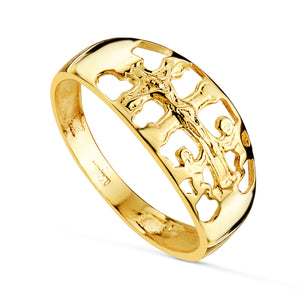 Anillo 18k oro cruz de Caravaca ancho
