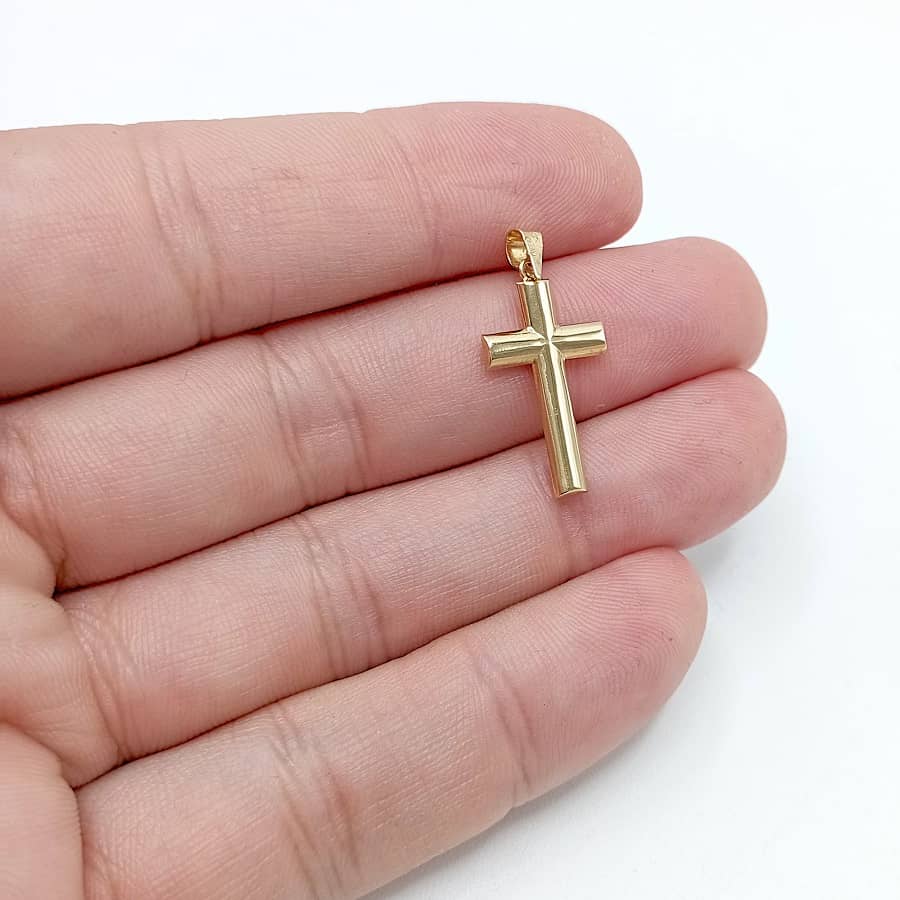 Cruz oro lisa tubo hueco 24mm mano