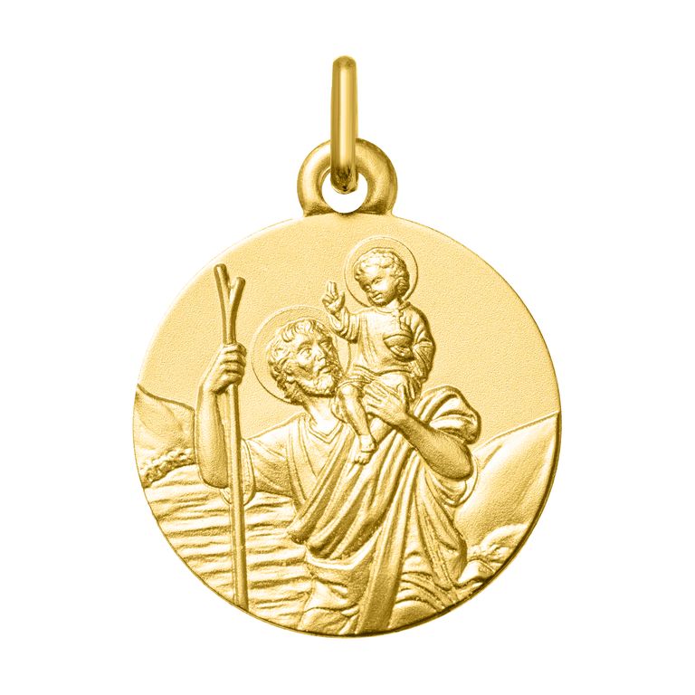 Medalla de San Cristóbal en oro amarillo de 9 quilates, de 18 mm