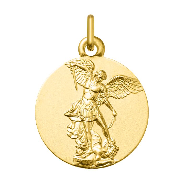 Medalla de San Miguel Arcángel en oro amarillo de 9 quilates, de 18 mm