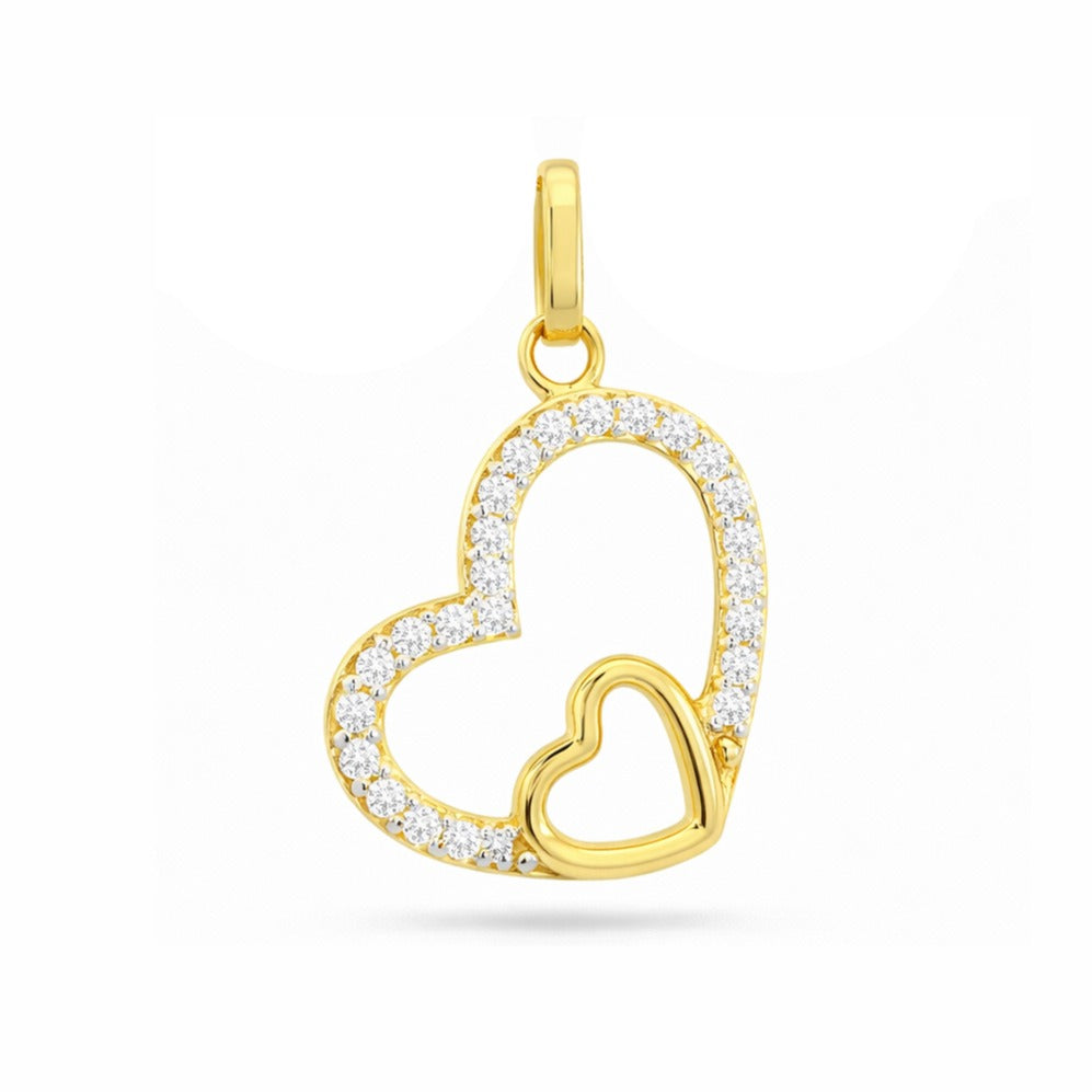 Colgante oro 9k dos corazones circonitas 14x13mm