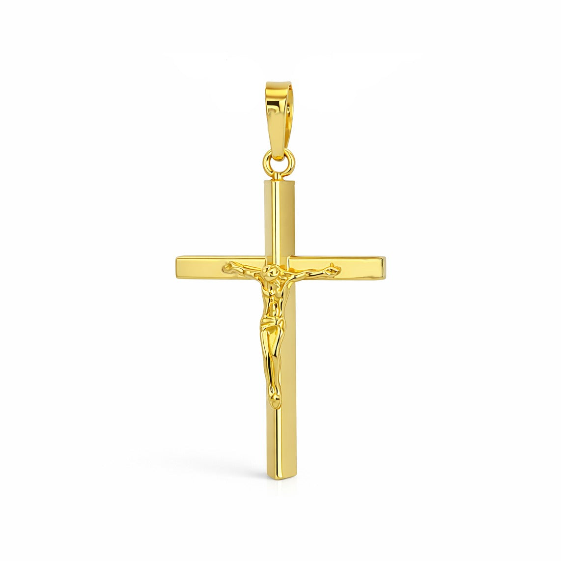 Cruz oro 9k bisel con Cristo - vista frontal