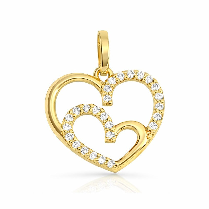 Colgante oro 9k dos corazones circonitas 12x14mm