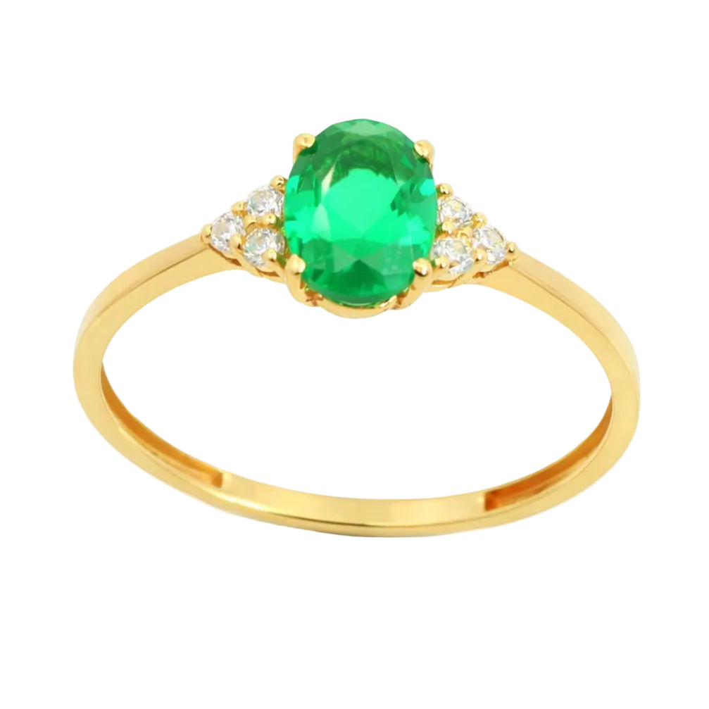 Anillo oro 9 quilates nanoesmeralda 7x5 mm - vista frontal