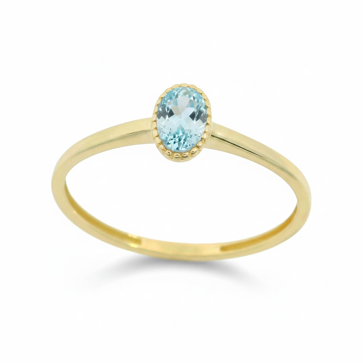 Anillo oro 9 quilates circonita oval agua marina 6x4 mm - vista frontal