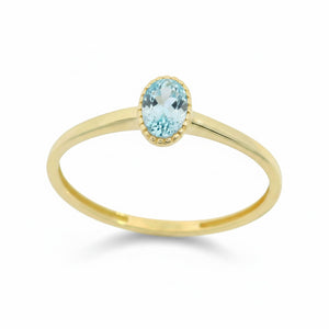 Anillo oro 9 quilates circonita oval agua marina 6x4 mm - vista frontal