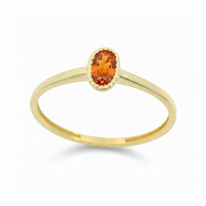 Anillo oro 9 quilates circonita oval citrino 6x4 mm - vista frontal