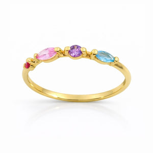 Anillo oro 9k circonitas colores pastel - vista frontal
