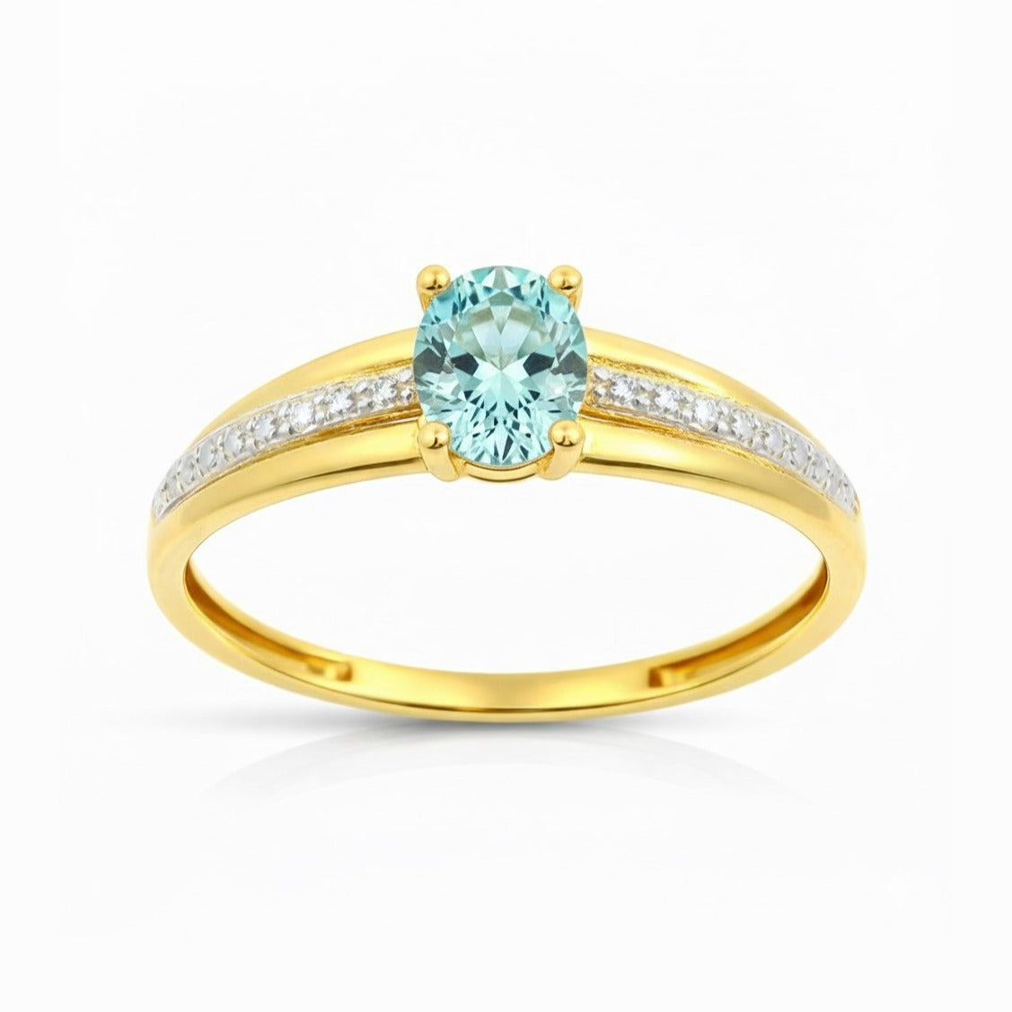 Anillo oro 9k circonita agua marina 5x4mm - vista frontal