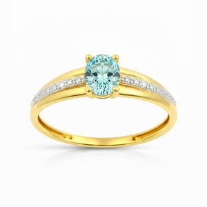 Anillo oro 9k circonita agua marina 5x4mm - vista frontal