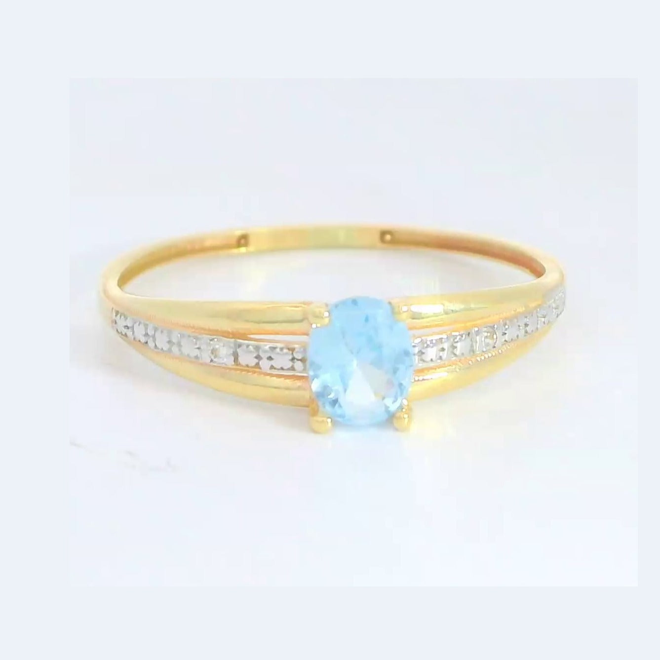 Anillo oro 9k circonita agua marina 5x4mm - detalle
