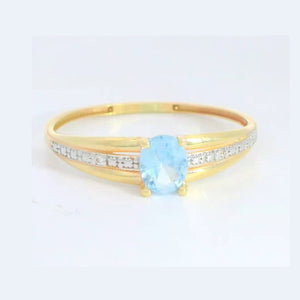 Anillo oro 9k circonita agua marina 5x4mm - detalle