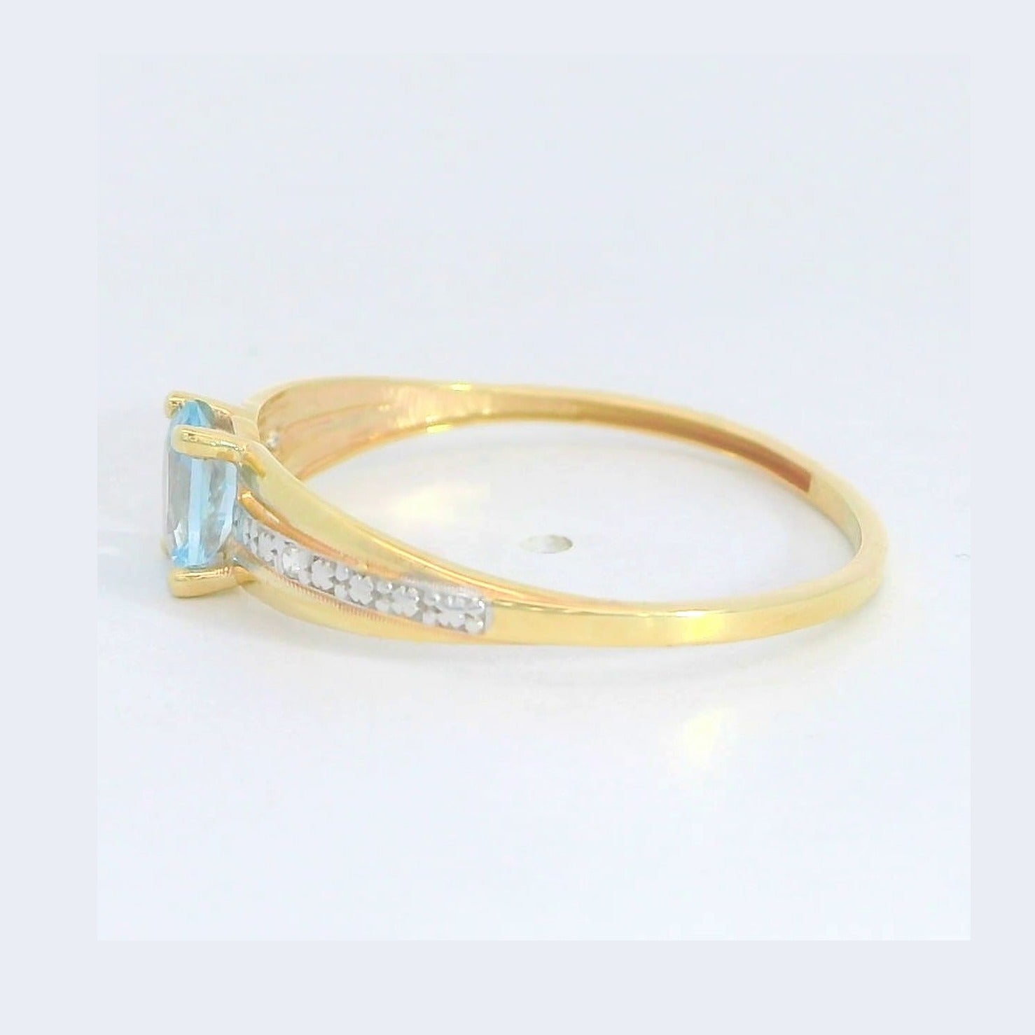 Anillo oro 9k circonita agua marina 5x4mm - vista lateral