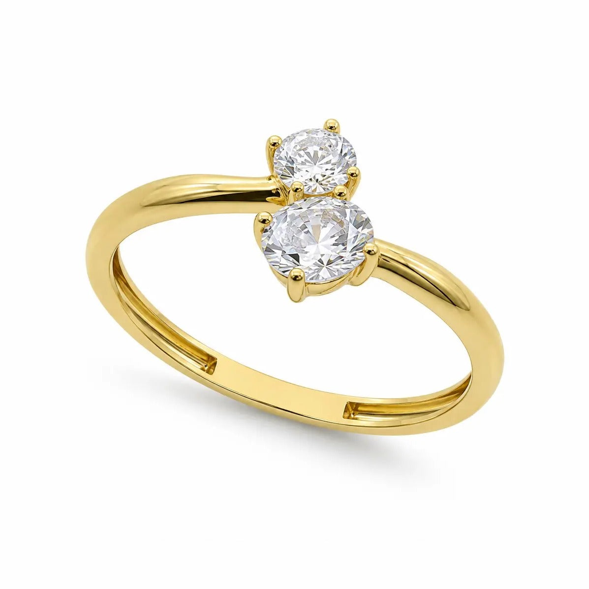 Anillo oro 9k circonitas cruzadas - vista frontal