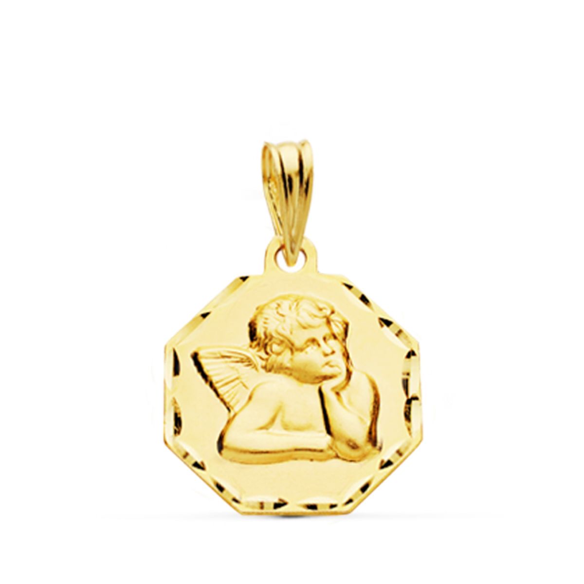 Medalla de oro de ley 9k del angelito burlón con forma octogonal de 15x15 mm