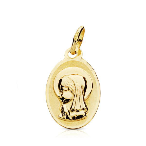 Medalla oval de la Virgen Niña en oro de ley 9k, 17x10 mm