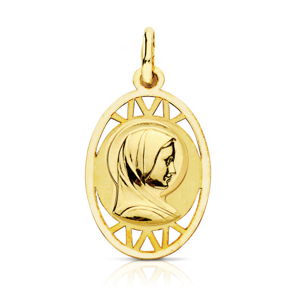 Medalla de la Virgen francesa en oro de ley 9k, oval de 19x13 mm