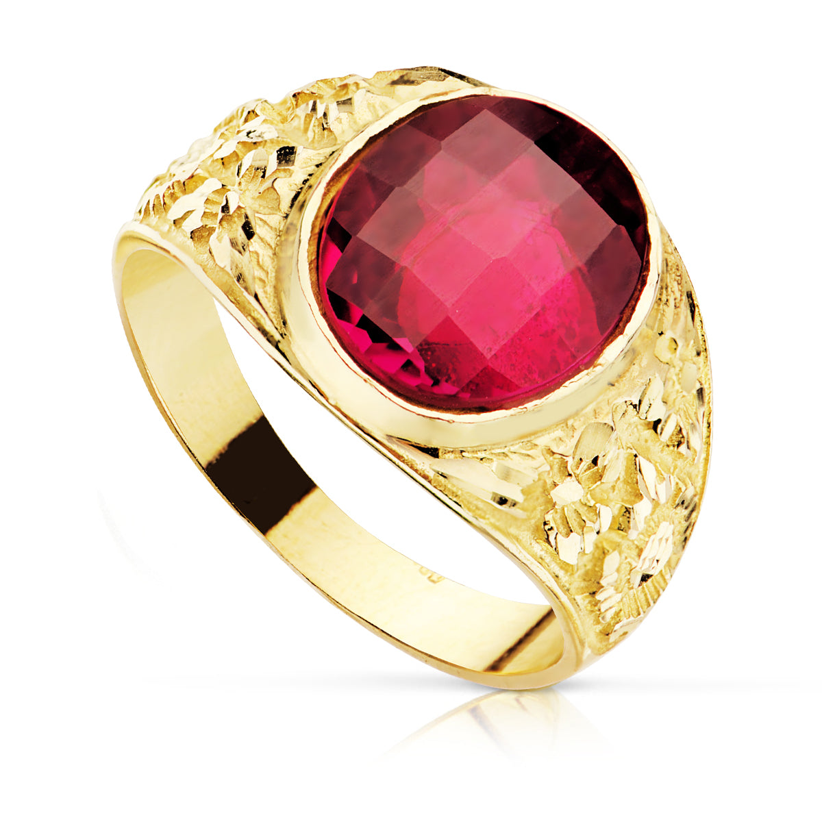 Sello cadete de oro de ley 18k macizo con spinel rojo rubí oval de 12x10 mm y talla de damero