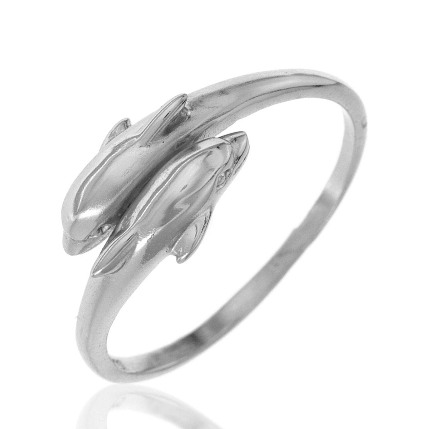 Anillo con diseño de delfín en plata de ley 925 bañada en rodio