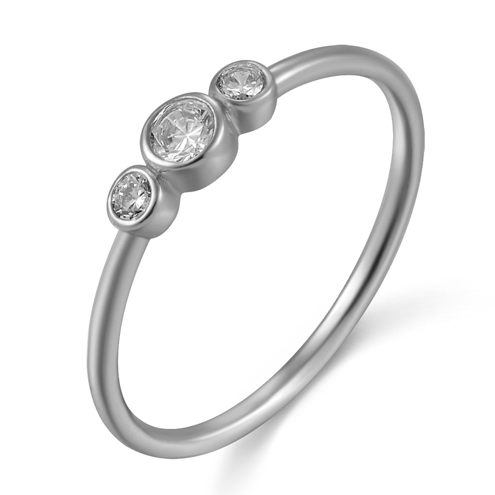 Anillo con circonitas de 2 y 3 mm en plata de ley 925 bañada en rodio