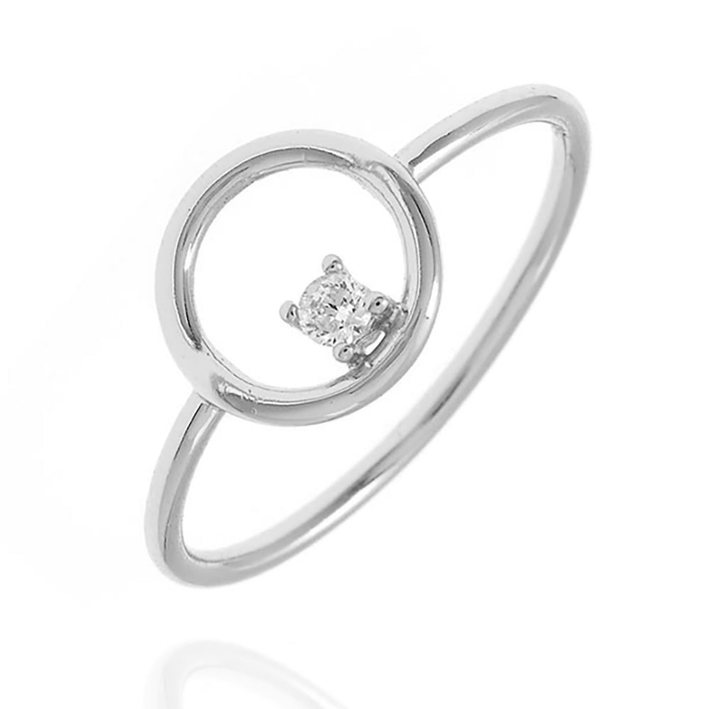Anillo con circonita circular en plata de ley 925 bañada en rodio
