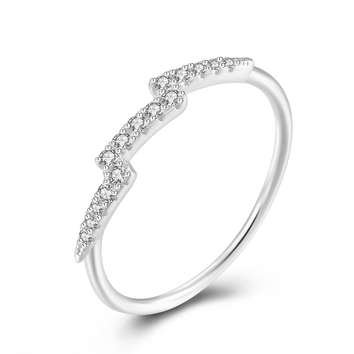Anillo con circonitas en forma de pico en plata de ley 925 bañada en rodio