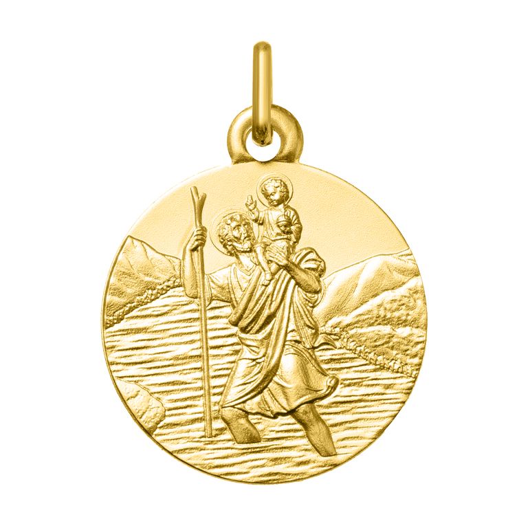 Medalla de San Cristóbal en oro amarillo de 18 quilates, de 18 mm