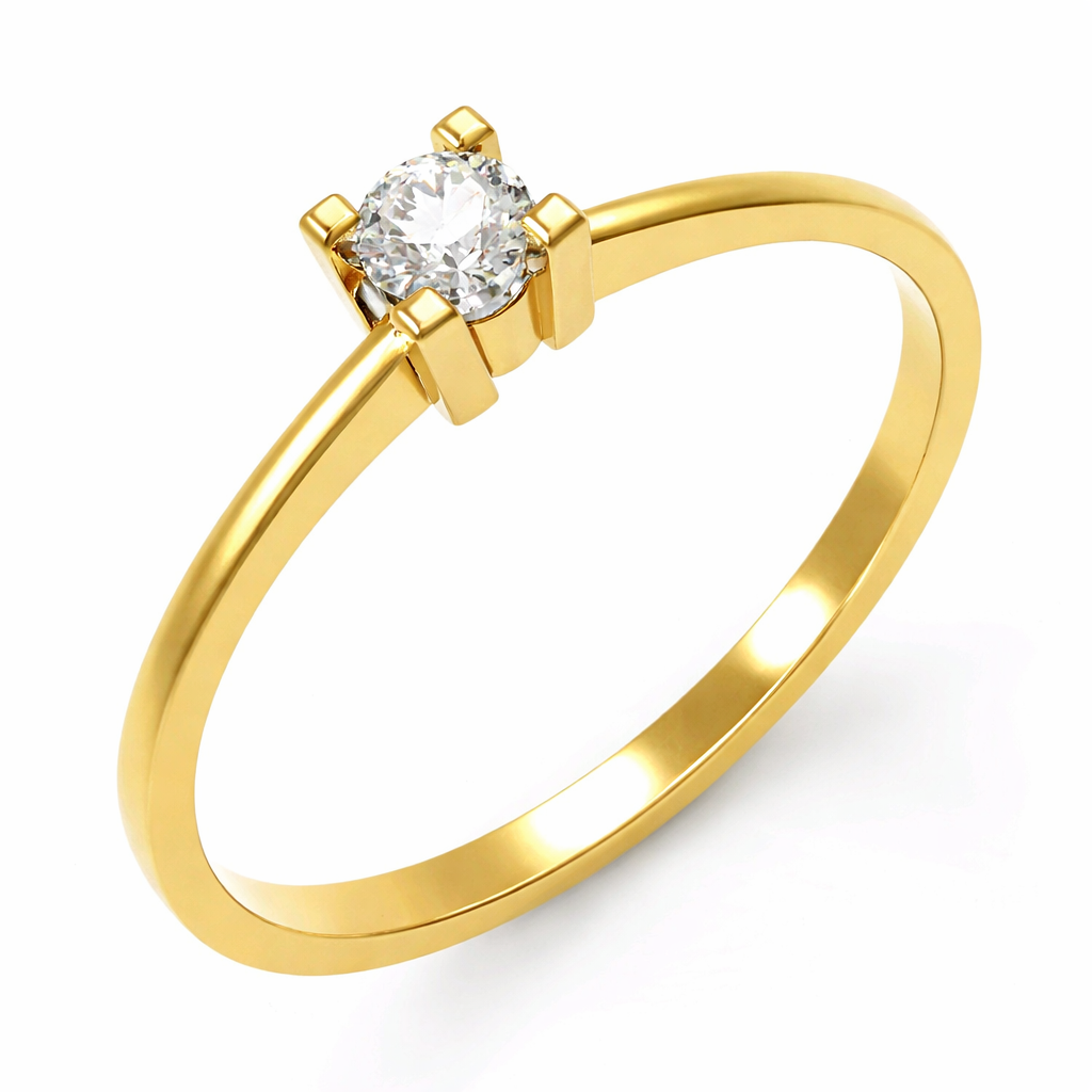 Solitario oro 18k con diamante de laboratorio en engaste cuadrado minimalista. Diamante auténtico certificado.