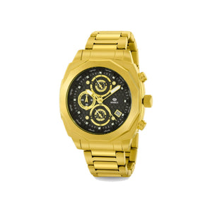 Reloj para hombre Marea, caja de acero inoxidable color dorada de 43 mm, brazalete de acero color dorado, esfera negra con detalles dorados