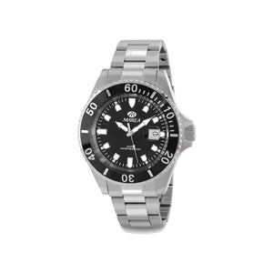 Reloj para hombre Marea, caja de acero inoxidable color plateada de 43 mm, brazalete de acero color plateado, esfera negra con bisel negro