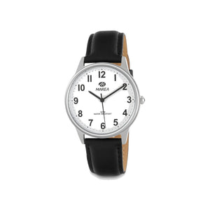 Reloj para hombre Marea, caja de acero inoxidable color plateada de 40 mm, correa de piel color negra, esfera blanca