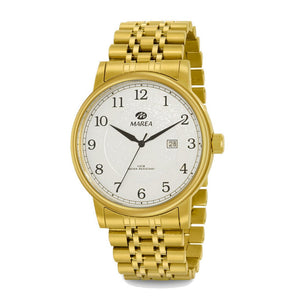 Reloj para hombre Marea, caja de acero inoxidable color dorada de 42 mm, brazalete de acero color dorado, esfera blanca