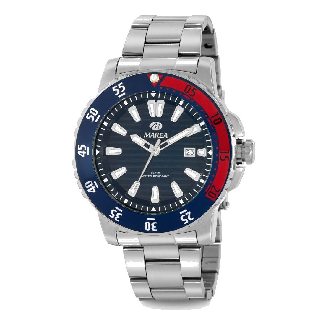 Reloj para hombre Marea, caja de acero inoxidable color plateada de 42 mm, brazalete de acero color plateado, esfera azul marino