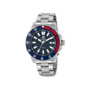 Reloj para hombre Marea, caja de acero inoxidable color plateada de 42 mm, brazalete de acero color plateado, esfera azul marino