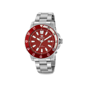 Reloj para hombre Marea, caja de acero inoxidable color plateada de 42 mm, brazalete de acero color plateado, esfera granate