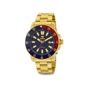 Reloj para hombre Marea, caja de acero inoxidable color dorada de 42 mm, brazalete de acero color dorado, esfera azul
