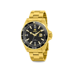 Reloj para hombre Marea, caja de acero inoxidable color dorada de 39 mm, brazalete de acero color dorado, esfera negra con detalles dorados