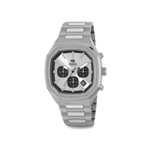Reloj para hombre Marea, caja de acero inoxidable color plateada de 42 mm, brazalete de acero color plateado, esfera plateada con cronómetro en color negro