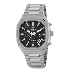 Reloj para hombre Marea, caja de acero inoxidable color plateada de 42 mm, brazalete de acero color plateado, esfera negra