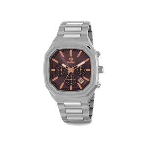 Reloj para hombre Marea, caja de acero inoxidable color plateada de 42 mm, brazalete de acero color plateado, esfera marrón