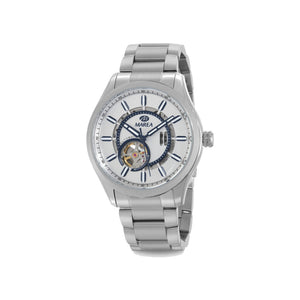 Reloj para hombre Marea, caja de acero inoxidable color plateada de 43 mm, brazalete de acero color plateado, esfera blanca